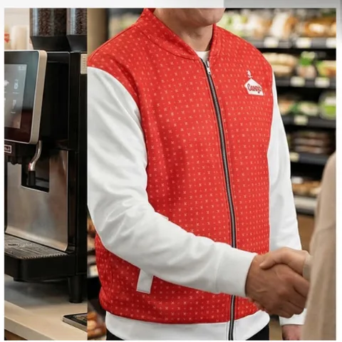 Casey's branded vest and hoodie worn in store