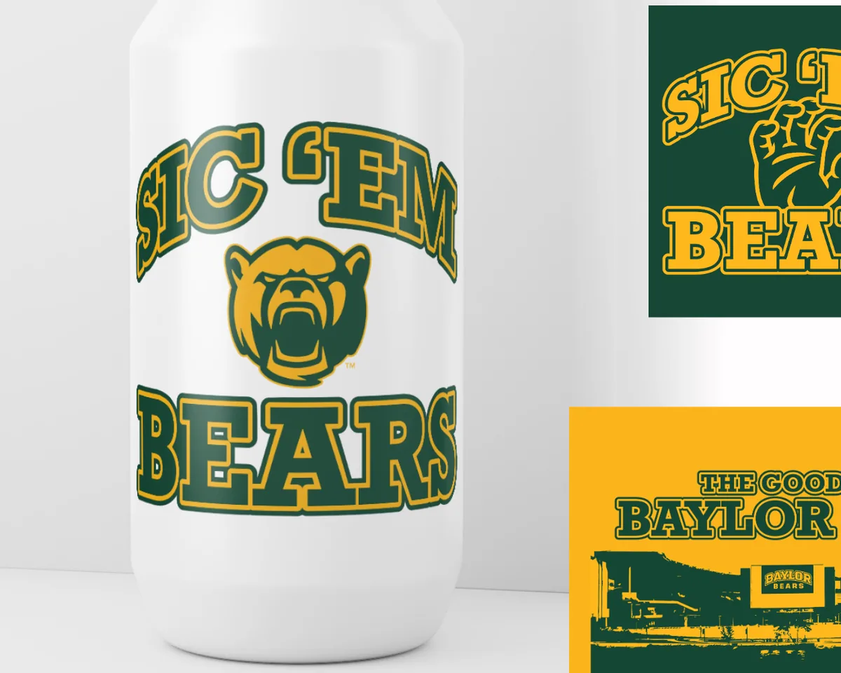 Baylor University Sic 'Em Bears artwork applied to a white program water bottle