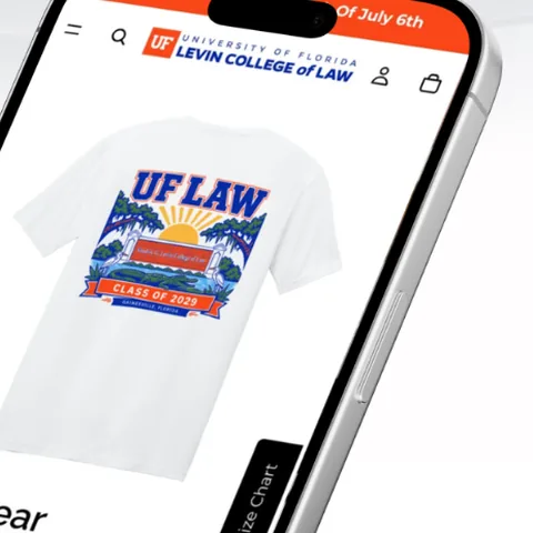 UF Law custom t-shirt shown in the mobile PopShop