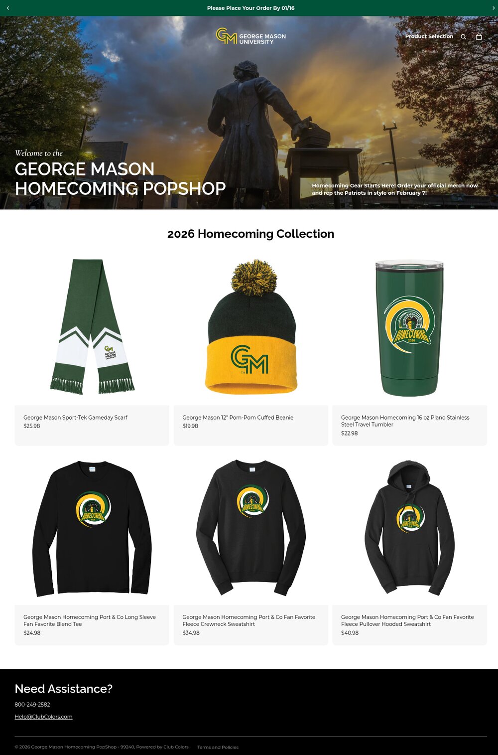 GMU Homecoming storefront homepage — Campaign PopShop